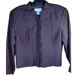 Silk Club Vintage 100% Silk Chocolate Brown Quilted Jacket Women's Large Petite